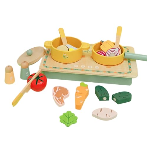 Play Play Kitchen Cooking Set - Juguetes de cocina de madera, juego interactivo | Accesorios de cocina para con macetas, palas, verduras para niños, niñas y placer imaginativo