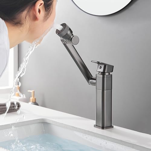 Robinet de lavabo en laiton gris anti-éclaboussures pour grand confort