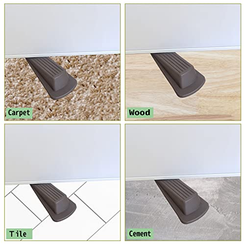 Seprhome Rubber Door Stopper For Bottom, 6 Packs Large Door Stop Wedge Strong And Stackable, High 1.3 Inches Premium Heavy Duty Floor Doorstops For Carpet/Tile/Concrete/Wood (Brown) #TOP4