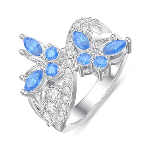 PROESS Butterfly Ring 925 Sterling Silver Butterfly Ring Engagement Promise Rings for Women Jewelry