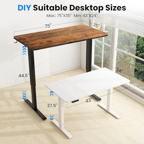 Image of Standing Desk Legs- Electric Stand up Desk Frame, Height Adjustable Table Base DIY Workstation for Max 75″ x 35″ Desktop, Sit Stand Computer Desk Frame for Home Office, Frame Only