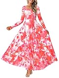 BTFBM Women Maxi Dress Spring 2026 Fashion Elegant Long Sleeve Square Neck Floral Print Party Club Wedding Guest Dresses(Floral Light Orange,XX-Large)