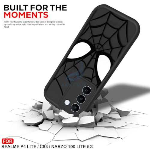 Image of AESTMO Back Case Cover for Realme P4 Lite 5G / C83 5G / Narzo 100 Lite 5G Cover | Spidey Face Mask Design | Silicone Case | Full Body Protection | Camera Protection Back Cover (Black)