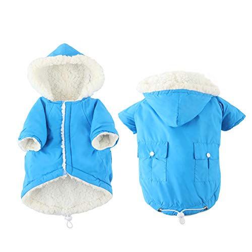 EMUST Dog Coat for Winter, Small Dog Coats for Winter, Dog Clothes for Small Dogs Boy with Fleece Lined, Cozy French Bulldog Clothes for Dogs, Blue, M