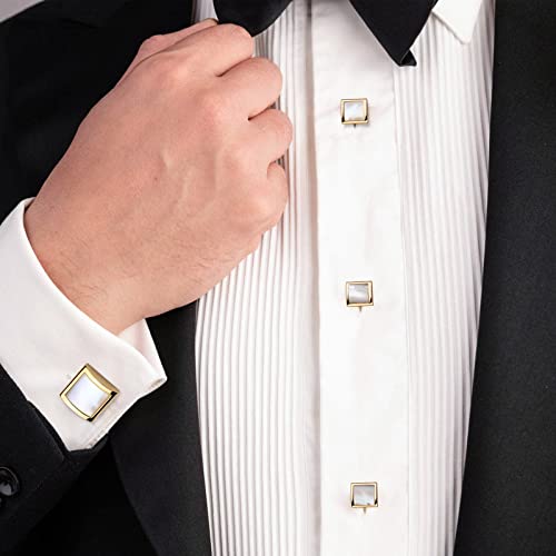 Cufflinks And Studs For Men With Gift Box, Match Dress Shirts Black Suit Bow Ties, Gold Or Silver Tone Mother Of Pearl Cuff Links, Mens Jewelry Or Accessories. #TOP2