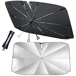 ﻿MAXITALY Ombrello Parasole Auto 138x75CM, Manico Pieghevole 360° Fibra Ossea, Parasole Auto Parabrezza Interno Fibra Riflettente Argento E Titanio, Ampia Compatibilità - Accessori Auto Premium