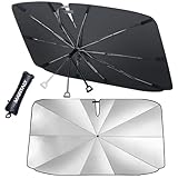 MAXITALY Ombrello Parasole Auto 138x75CM, Manico Pieghevole 360° Fibra Ossea, Parasole Auto Parabrezza Interno Fibra Riflettente Argento E Titanio, Ampia Compatibilità - Accessori Auto Premium