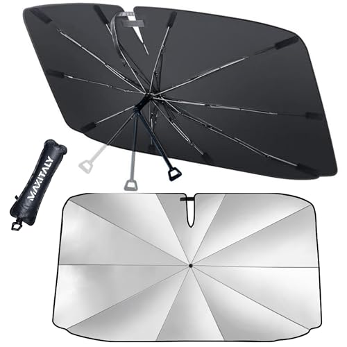﻿MAXITALY Ombrello Parasole Auto 138x75CM, Manico Pieghevole 360° Fibra Ossea,