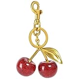 VoxifyMe Glitter Cherry Bag Charm with Key Ring and Clip, Cherry Keychain Accessory Purse Charm for Women