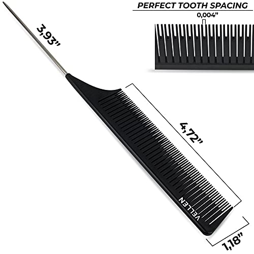 Premium "Vellen" Needle Stick Comb | Ideal For Highlights, Antistatic Professional Comb Hairdresser | Hairdressing Teeth For Heathering And Coloring | Styling For Women & Men (Black) #TOP3