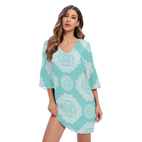 Robe d'été floral aqua blue légère pour masquer les rondeurs avec style
