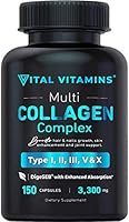 Vital Vitamins Multi Collagen Complex - Type I, II, III, V, X, Grass Fed, Non-GMO, 150 Capsules