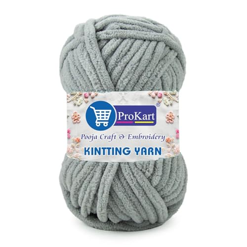 Image of ProKart Premium Blankie Wool, Plush & Cuddly, Chenille Yarn Supersoft Hand Knitting Wool Ball | Blanket Thick /Mottu Yarn Ball Suitable for Hand Knitting and Crocheting for Baby, Adult, Sweaters, caps, Throws, Home Furnishing, Scarves, Blankets (Silver, 100gms x 4 Pack)