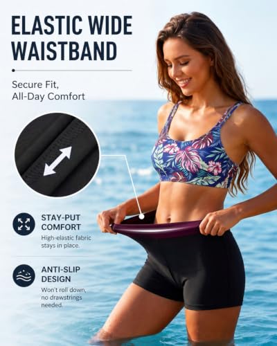 Image of Women's 3 Piece Tankini Swimsuit Tummy Control Bathing Suit with Boy Shorts