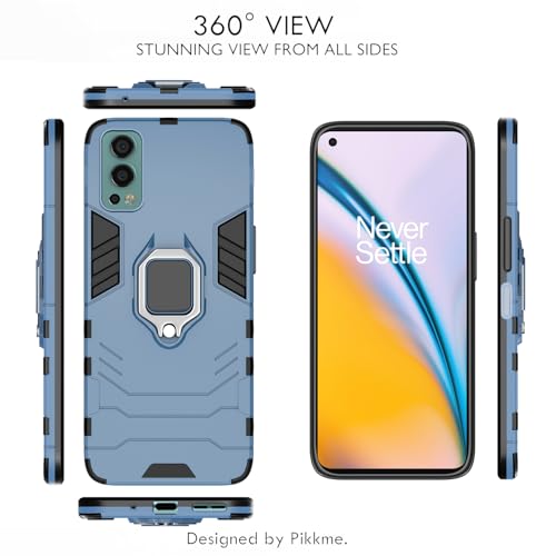 Image of Pikkme Back Cover for OnePlus Nord 2 5G | 360 Protection | Ring Holder | Kickstand | Tough Armor Case (Blue)