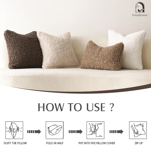 Image of Foindtower Set of 2 Curly Teddy Wool Faux Fur Pillow Covers Decorative Boucle Textured Lumbar Throw Pillow Oblong Accent Pillowcases Sheepskin Cushion Case for for Chair and Couch 12 inchx20 inch White
