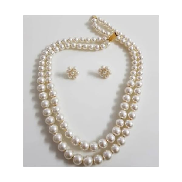 ISLANA 2 Strand Pearl Necklaces With Earring for Women Faux Pearl Choker Necklace for Women Girls White Two Strand Pearls Necklace for Wife Layered Pearl Necklace for Daughter Pearl Gifts, Small, Zinc, No Gemstone - Image 4