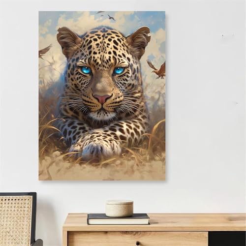 Peinture numero adulte léopard facile avec image de référence et pinceaux