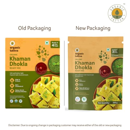 Image of Organic Tattva Khaman Dhokla Instant Mix 200g, Ready in 3 Steps, 4 Pack | High in Protein, Zero Cholesterol, No Artificial Colours, Flavours and Preservatives, Ideal for Quick Breakfast & Snacks