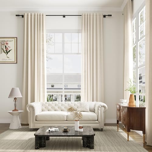 Linen Curtains 132 Inches Long for High Living Room Beige