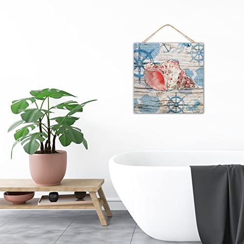 Letreros de madera náuticos rústicos con animales marinos para colgar 8