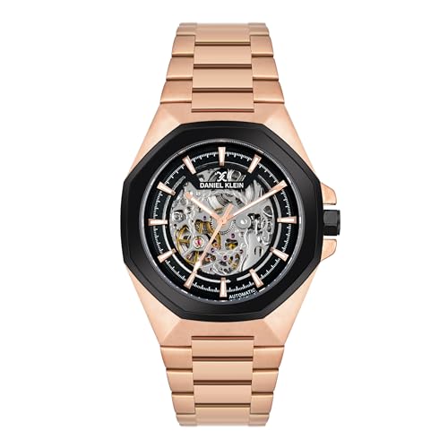 Image of DANIEL KLEIN Men's Luxury Skeleton Dial Analog Watch with Silver Stainless Steel Strap