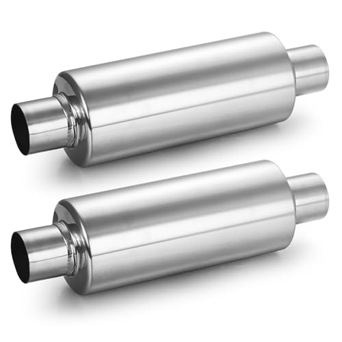 Image of A-KARCK 2 Pack 2.25 inch Inlet Exhaust Resonator, 2.25 inch Inlet 2.25 inch Outlet 13.8 inch Overall Length Muffler Resonator Stainless Steel,Polished