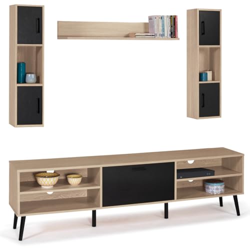 IDMarket - Ensemble Meuble TV 180 cm et étagères Houston Bois et Noir