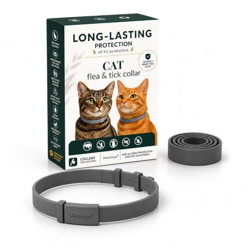 MARINIQUE®– Collar Antiparasitario Natural para Gatos, Pack 4 Collares, hasta 24 Meses de Protección, Collar Antipulgas y Garrapatas Ajustable, Resistente al Agua, Todas Las Razas
