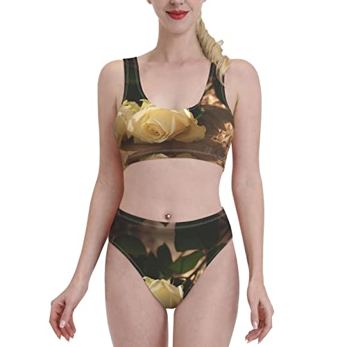 Maillot de bain bikini pour femme noir XL, l'élégance des roses romantiques pour votre été