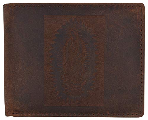 MARSHAL Guadalupe Virgin Logo RFID Genuine Leather Mens Bifold Wallet