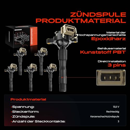 6x Zündspule Zündmodul für 3er 5er 7er E36 E39 E46 8er Z3 Z8 R-a-n-g-e R-o-v-e-r III ZS ZT 75 1993-2005 12131703228