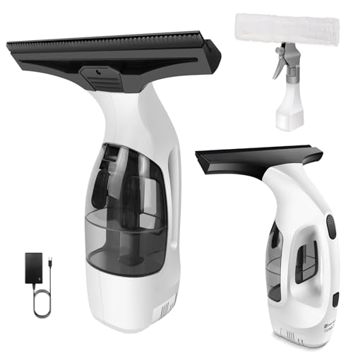 Cordless Window Vac with 2000pa, Efficiently Streak-Free Cleaning, Running Time: 50-60 min, 3.8V Electric Window Vacuum Cleaner with Rechargeable 3500mAh Battery,150ml Removable Water Tank
