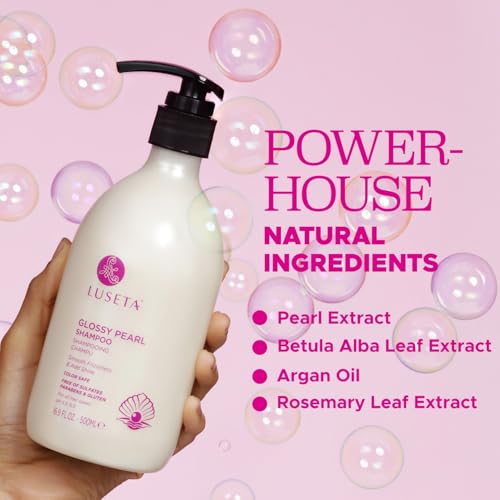 Image of LUSETA Glossy Pearl Shampoo, Shine & Smoothing Care for Dull Hair 16.9oz | Moisturizing Shampoo with Pearl Extract, Nourishes Dry Strands, Enhances Natural Luster and Restore a Silky-Looking Finish