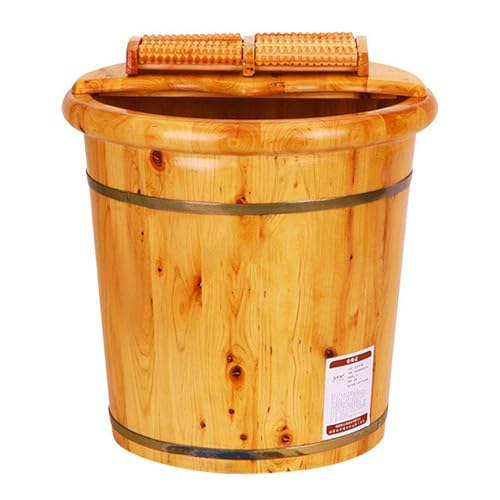 TORTES Wooden Foot Basin & Spas Wood Foot Tub Bucket Pedicure Barrel Foot Massager Foot Spa Treatment for Foot Bath Massage Spa Sauna Soak Pedicure Massager Tub Light Brown (Size : Height 40cm)