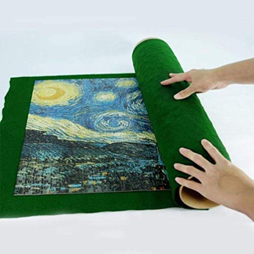 JIADUOBAO-p Puzzle-Rollen Jigsaw Lagerung Filzmatte, Puzzle Isomatte, Puzzle Aufbewahrungsplatte, mit faltbarem Tuch und 3 elastischen Bänder, Matten for bis zu 1500 Stück (Grün) p