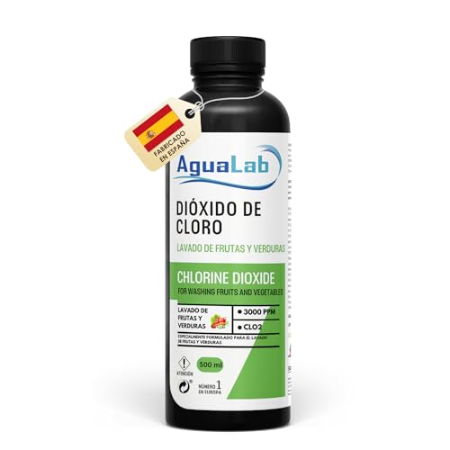 Agualab Dióxido de Cloro 0.3% – Solución Biocida para Lavado de Frutas y Verduras – 500 ml – Uso Doméstico Autorizado – Producto Registrado en España