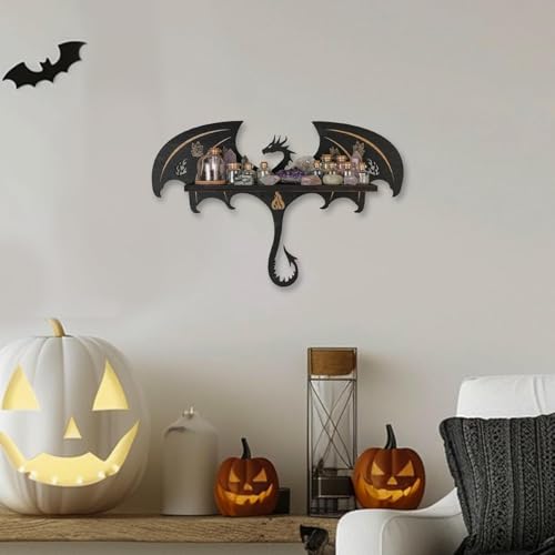 FNYDOX Gotisches Drachen Wandregal - Mystisches Schweberegal aus Holz für Kristalle & Deko im Hexen-Stil.