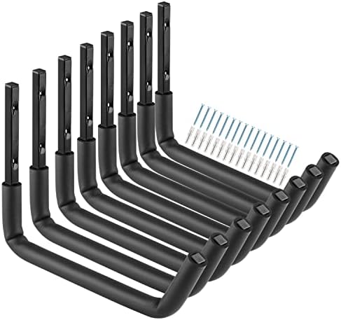 Garage Storage Ladder Hooks with 12" Jumbo Arm, 8 Pack Heavy Duty Wall Mounted Storage Hanger Utility Organizer for Bicycle, Folding Chairs, Bike and Garden Tools