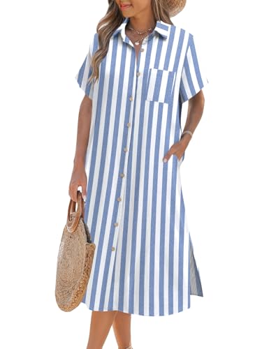 Image of Zeagoo Women Dresses Summer Casual Short Sleeve Button Down Shirt Dresses 2026 Beach Cover Up with Pockets