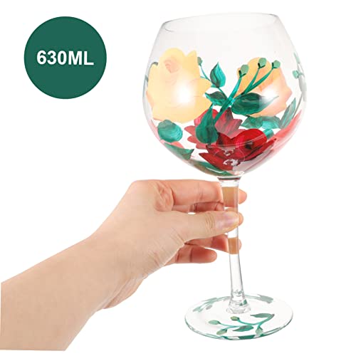 Verre à vin élégant peint main à fleurs pour cocktail et décoration intérieure de maison