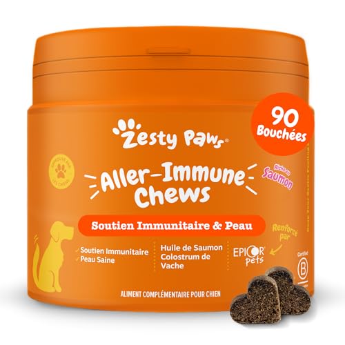 Zesty Paws Allergies et Immunité - Soutien système immunitaire et Peau - Complément pour Chien sous Forme de friandise - Anti-Démangeaisons pour Chien - Huile de Saumon et Oméga 3-90 Unités