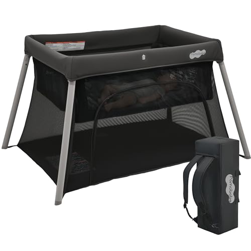 Image of Pamo Babe Travel Crib with Bassinet, Certified Baby Safe Portable Crib, Extra Large Portable Playpen with Mattress & Zipper Door, Lightweight Foldable Pack and Play Baby Travel Bed - Black