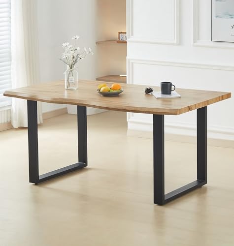 Hallowood Furniture Cullompton Large Dining Table with Black U Shaped Legs, Industrial Style Live Edge Effect Top Modern Dining Table for Home, Restaurant or Office, Seats 4-6 People (160cm)