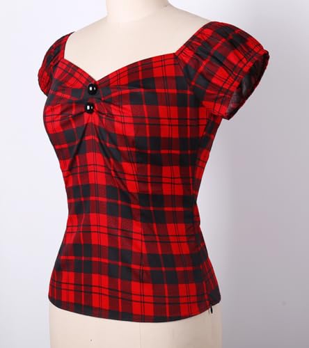 Image of YARN & INK Women's Rockabilly Tops 1950s Pinup Shirt Casual Off Shoulder Vintage Blouse