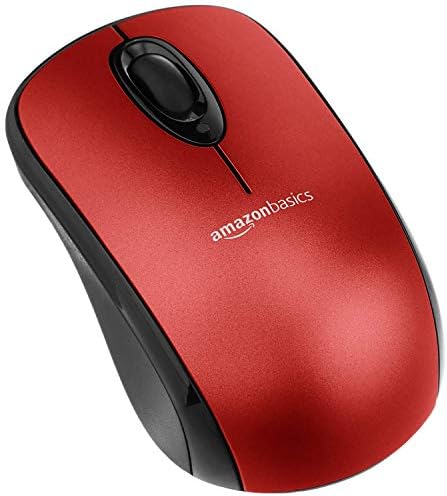 Amazon Basics Wireless Computer Mouse with USB Nano Receiver - Red