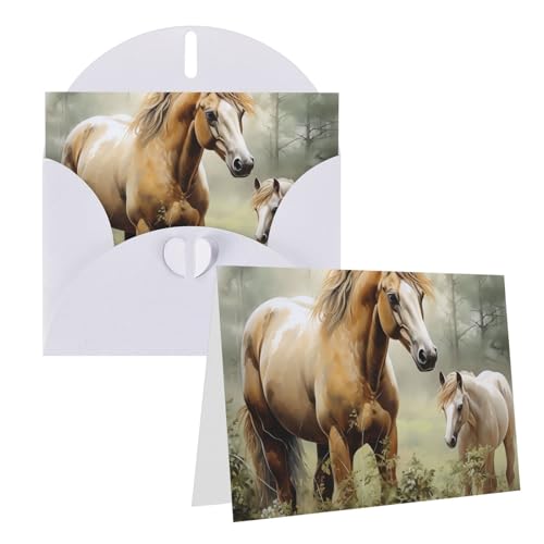 Thinking of You カード 封筒付き 空白のグリーティングカード 4x6 ノートカード Happy Birthdayカード あらゆる機会のグリーティングカード 結婚式用 サンキューカード 動物 刺繍 絵画 馬 ベビーシャワーカード