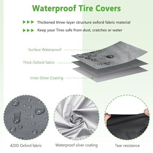 Image of AKEfit Tire Cover, Heavy Duty Waterproof and Dustproof Tire Storage Bag for Jeep Trailer RV SUV Truck Tires with Zipper (Grey,Holding 4 Tires Within 34 Inch Diameter)
