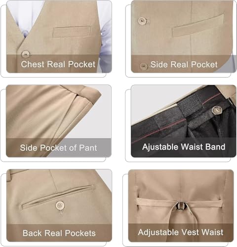 Men 2 Pieces Dress Suit Vest Pant Set Slim Fit Casual Suit Waistcoat4