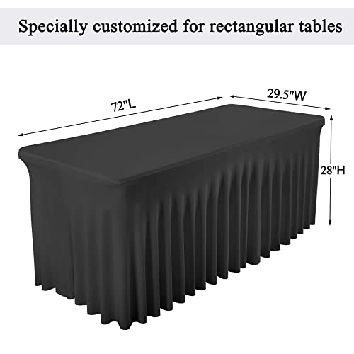 Image of Besutolife Black Tablecloth for Rectangle Table 6ft Spandex Table Skirt One-Piece Design for Birthday Parties Wedding